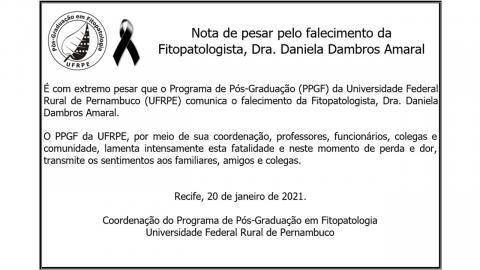 Nota de pesar pelo falecimento da Fitopatologista, Dra. Daniela Dambros Amaral 